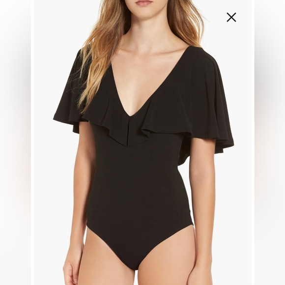 Leith Cape Overlay Bodysuit in Burgundy - Picture 4 of 5